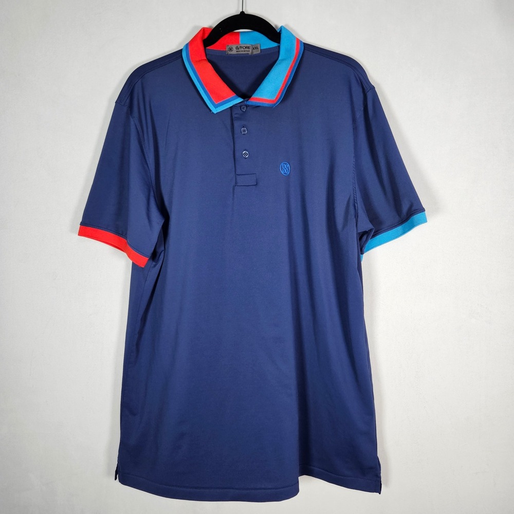 G/FORE Polo Shirt Mens XXL Navy Blue Colorblock Collar Performance Golf Stretch‎